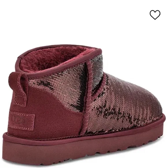New UGG® Women's Classic Ultra Mini Mirror Ball Burgundy Booties